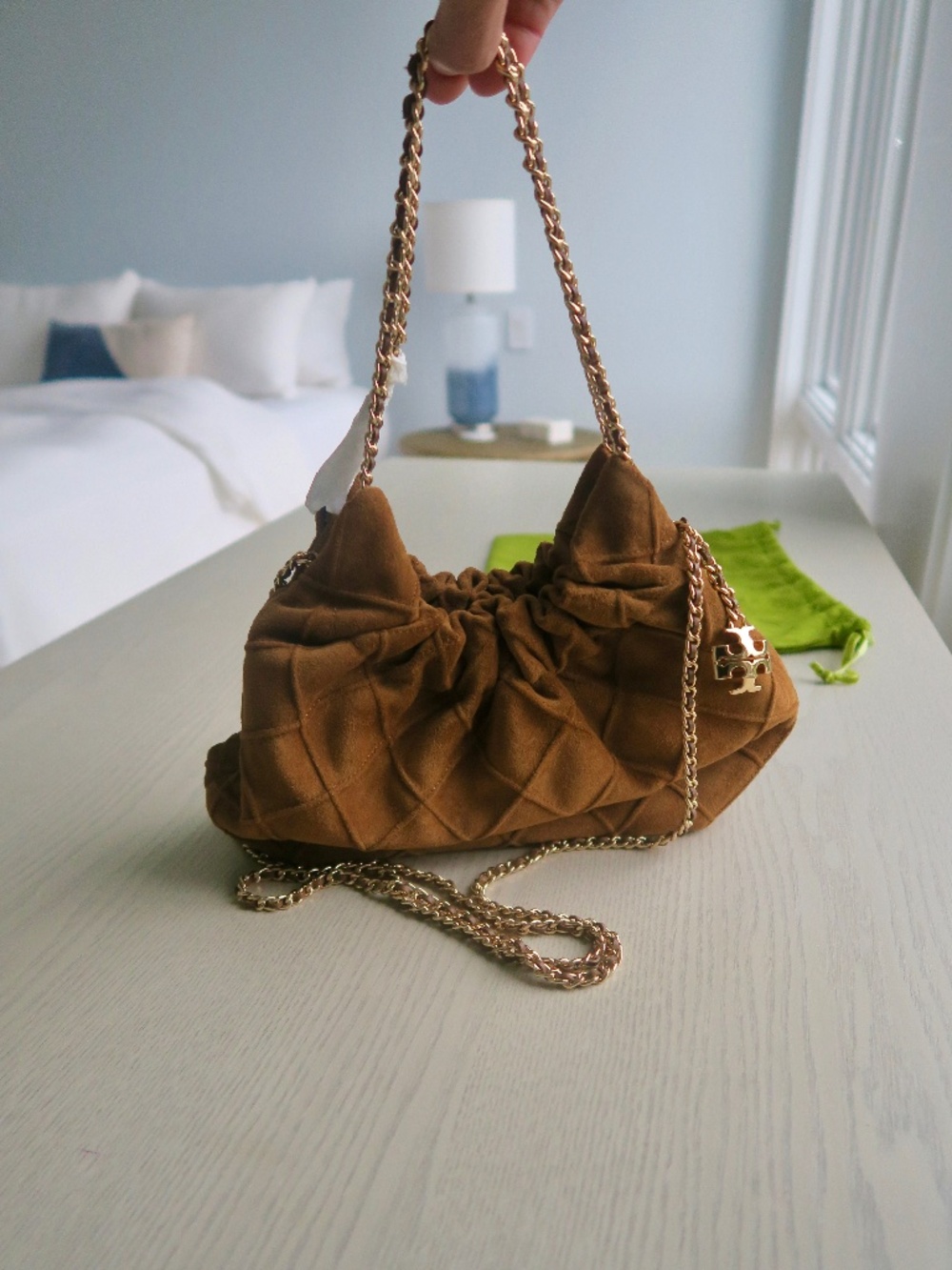 NWOT Tory Burch Mini Fleming Soft Suede Hobo Bag - Chicory Brown